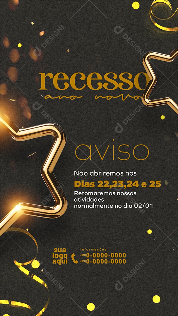 Story Recesso de Ano Novo Aviso Social Media PSD Editável