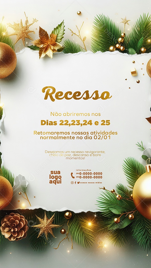 Story Aviso Recesso Natalino Social Media PSD Editável
