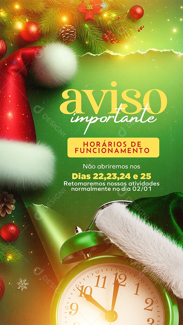 Story Aviso Importante Horários de Funcionamento Social Media PSD Editável