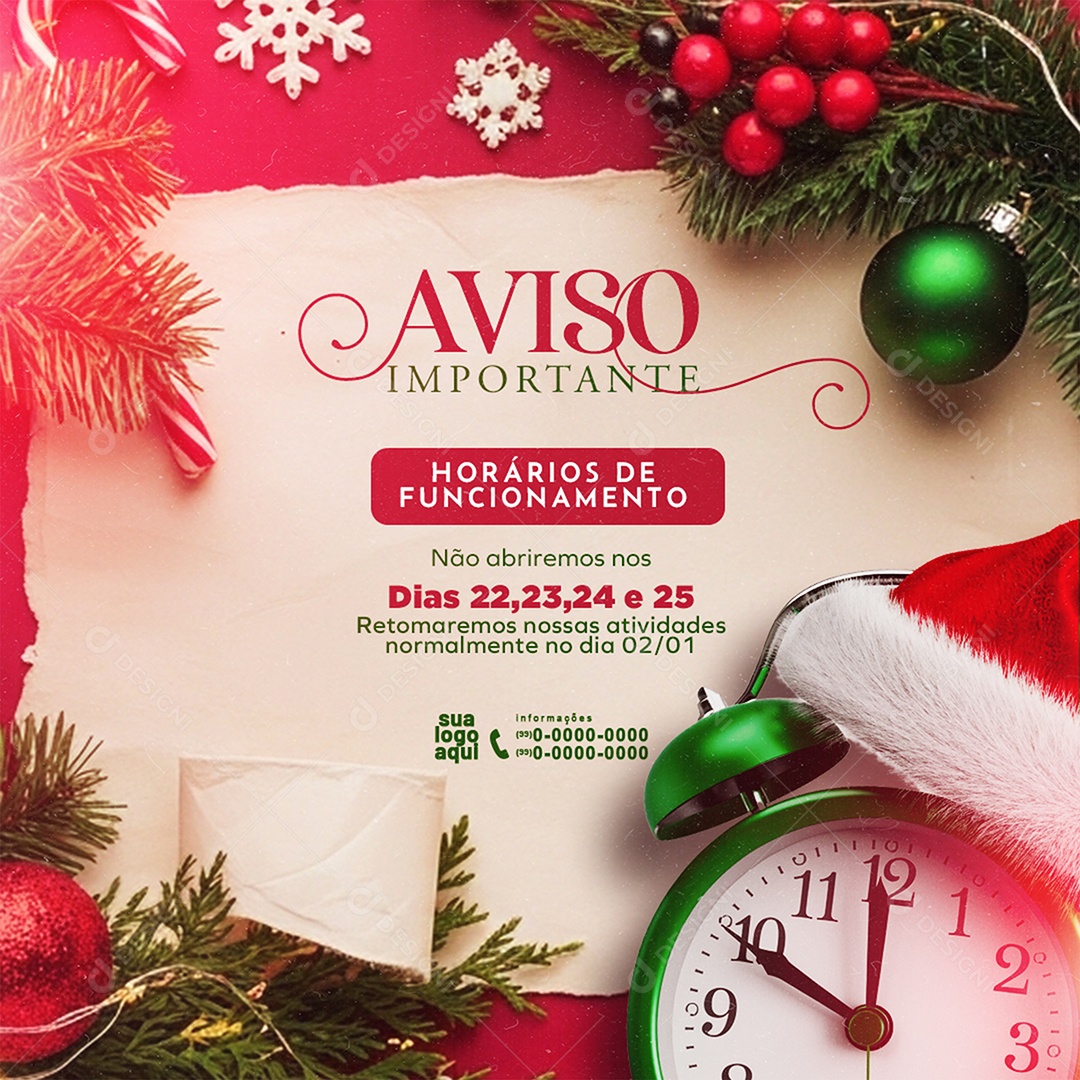 Aviso Importante de Natal Social Media PSD Editável