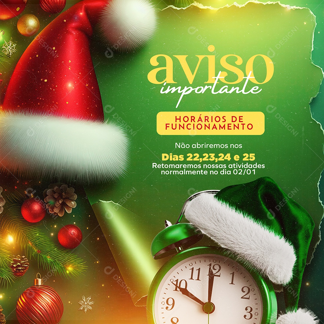 Aviso Importante de Natal Social Media PSD Editável