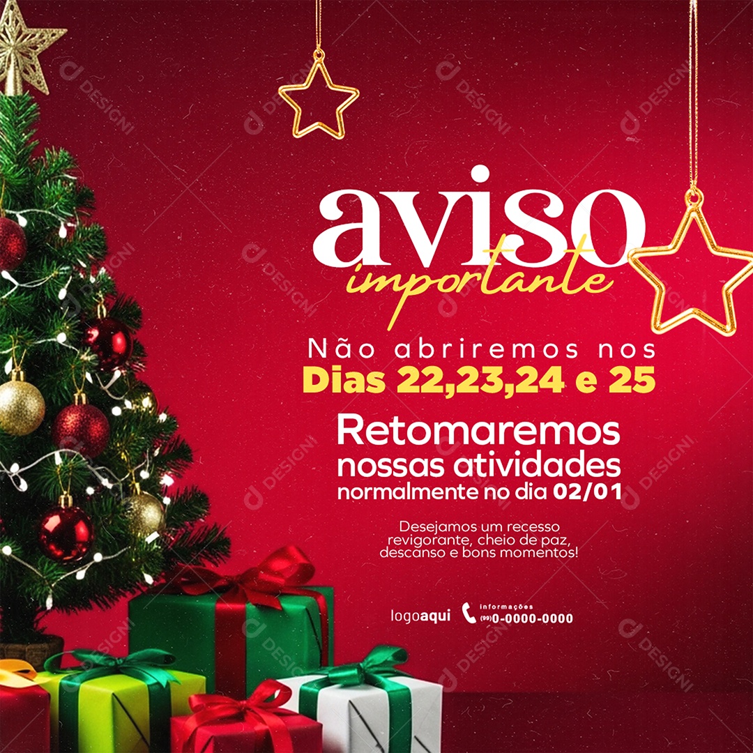 Aviso Importante de Natal Social Media PSD Editável