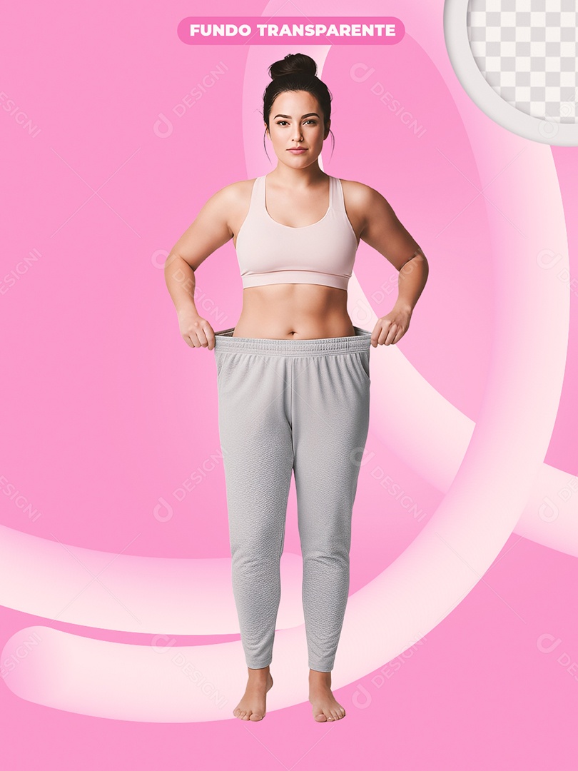 Mulher Mostrando Calça Larga Após Emagrecimento PSD