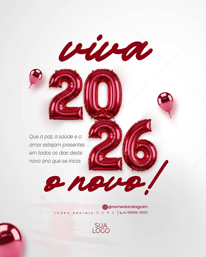 Viva Ano Novo 2026 Social Media PSD Editável