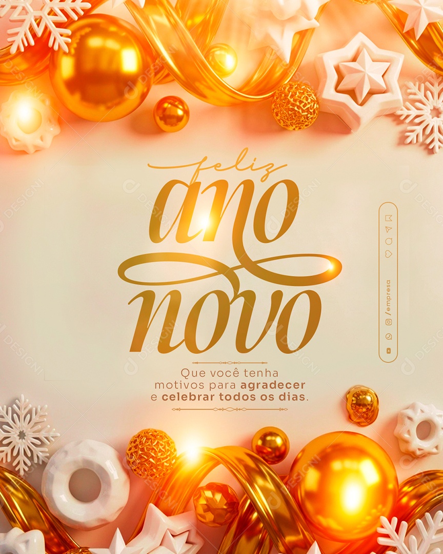 Feliz Ano Novo 2026 01 de Janeiro Social Media PSD Editável