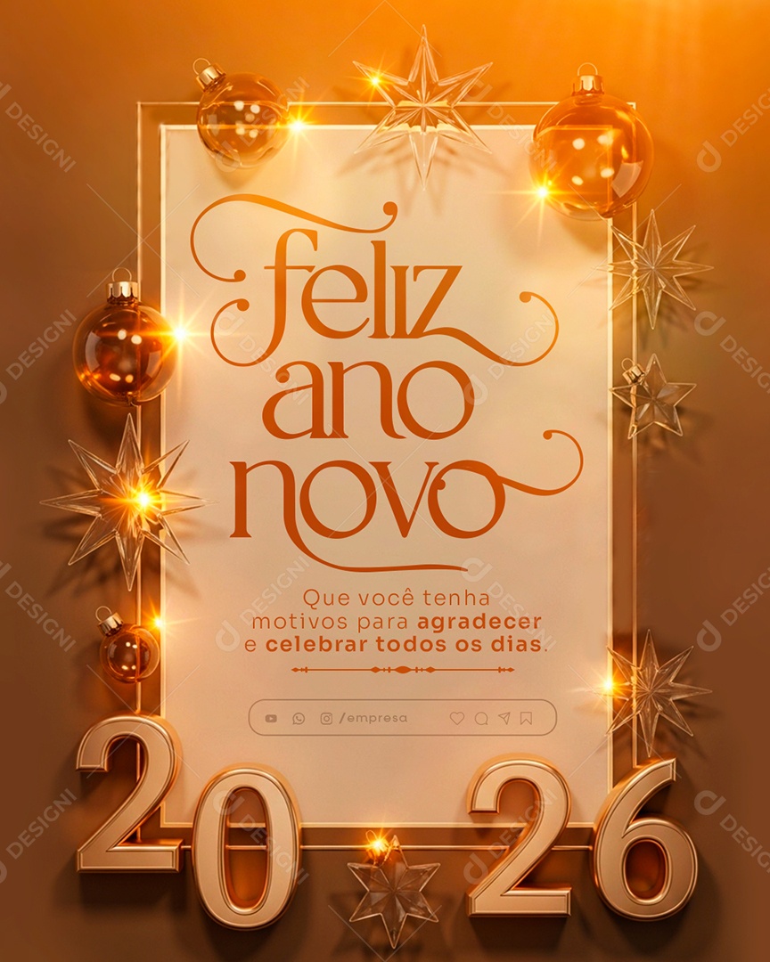 Feliz Ano Novo 2026 01 de Janeiro Social Media PSD Editável