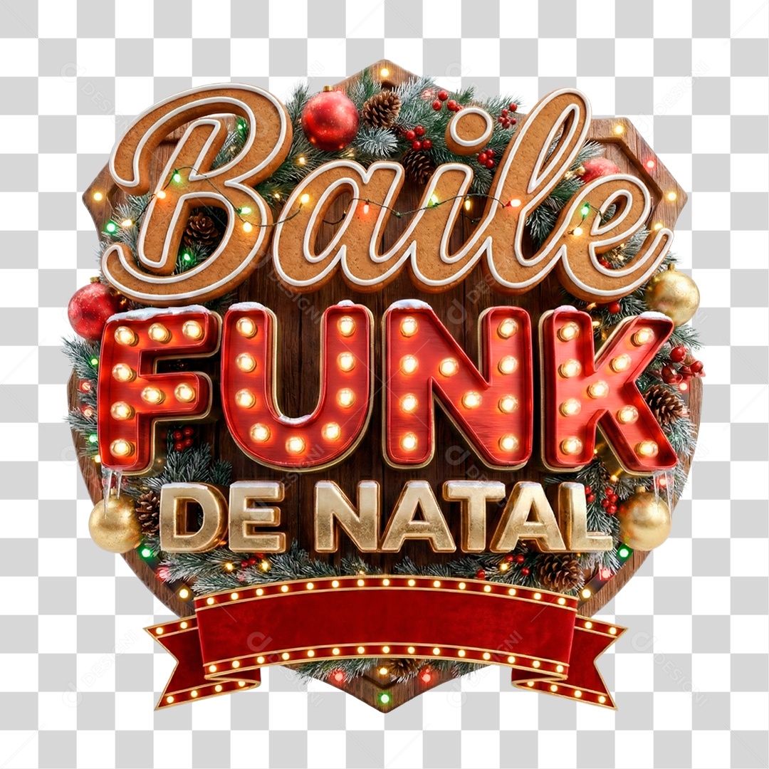 Selo 3D Noite de Funk de Natal PNG Transparente