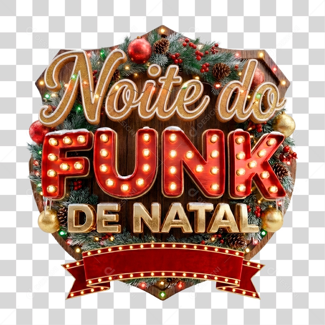 Selo 3D Noite de Funk de Natal PNG Transparente