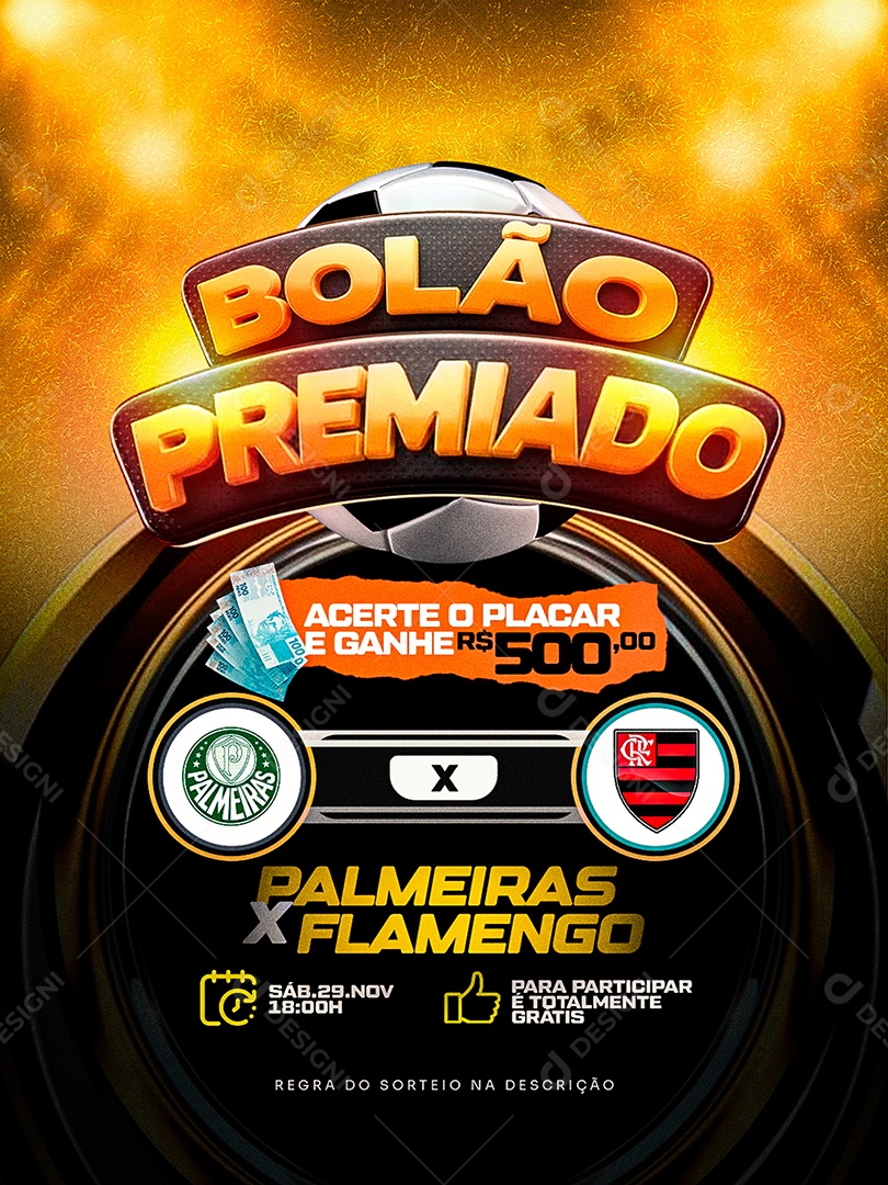 Bolão Premiado Acerte o Placar Social Media PSD Editável