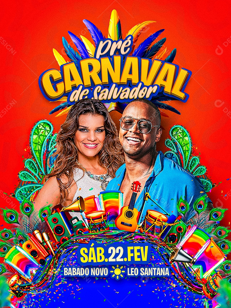 Flyer Pré Carnaval de Salvador Social Media PSD Editável