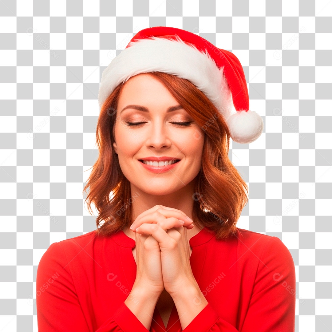 Mulher com Gorro Natalino PNG Transparente