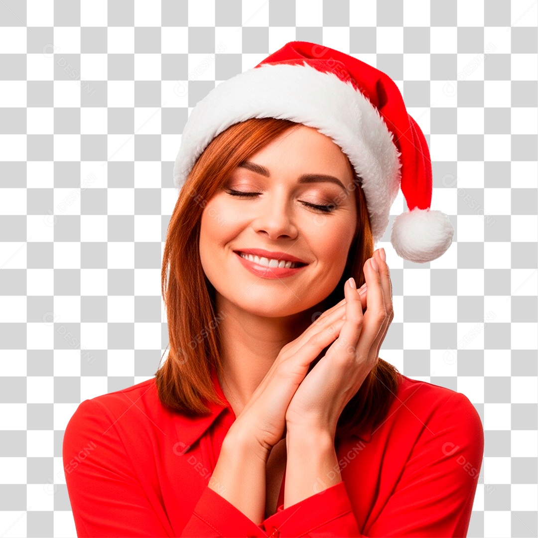 Mulher com Gorro Natalino PNG Transparente