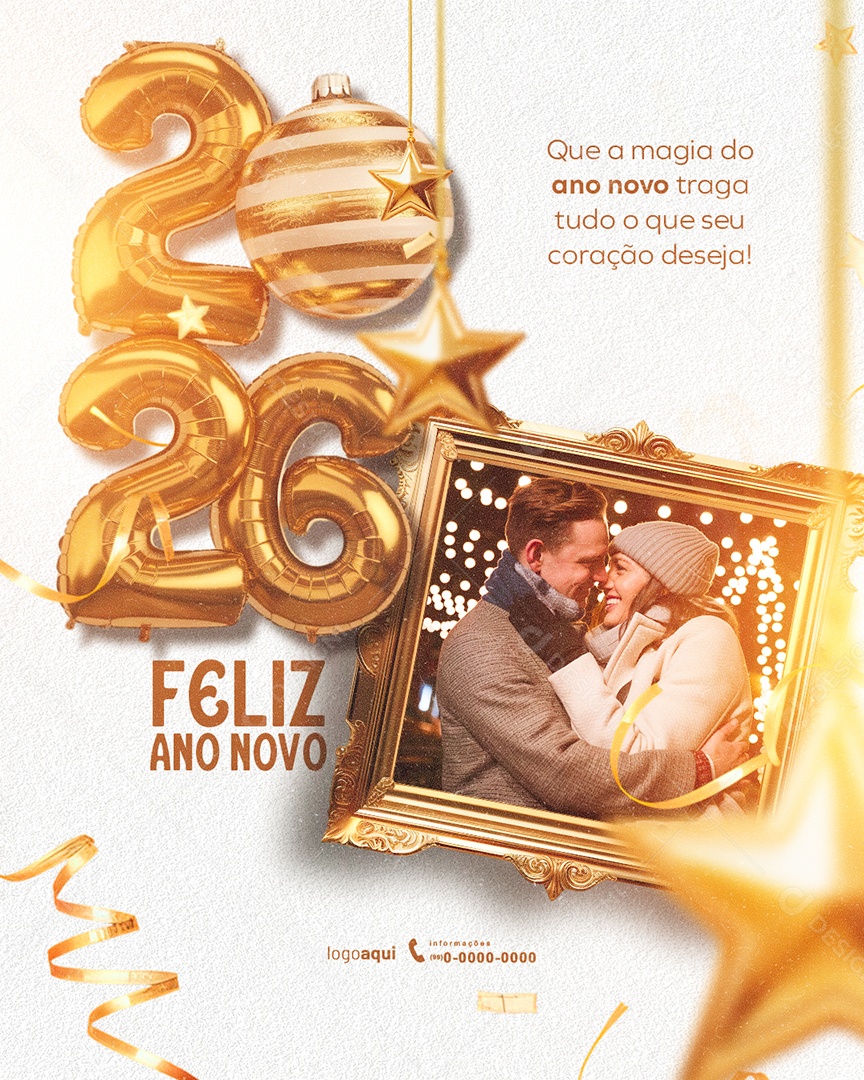 Feliz Ano Novo 2026 01 de Janeiro Social Media PSD Editável