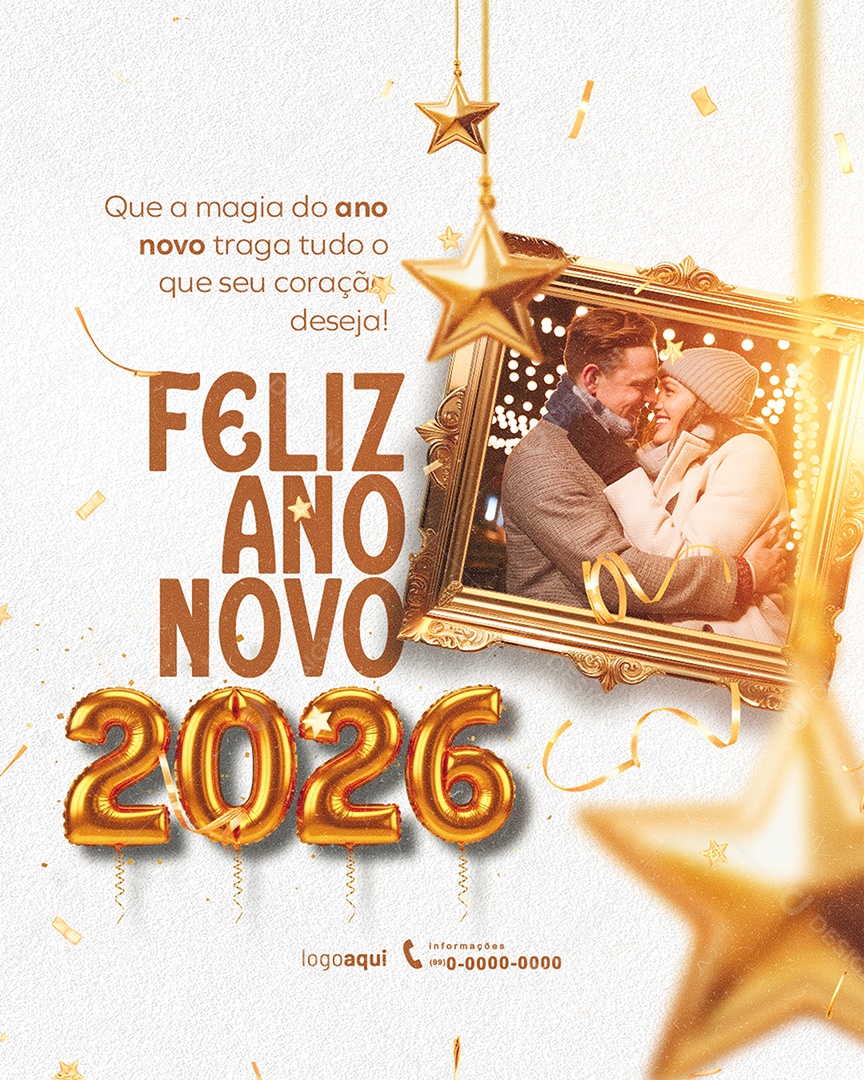 Feliz Ano Novo 2026 01 de Janeiro Social Media PSD Editável