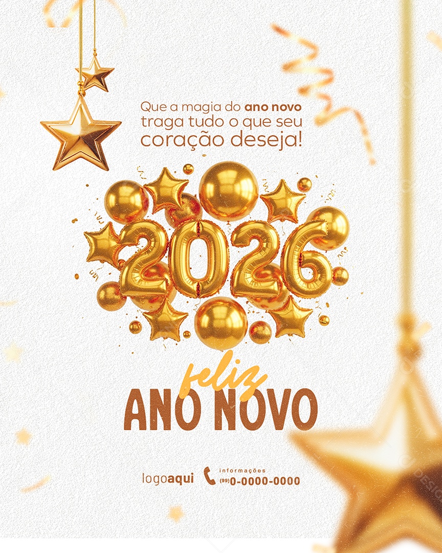 Feliz Ano Novo 2026 01 de Janeiro Social Media PSD Editável
