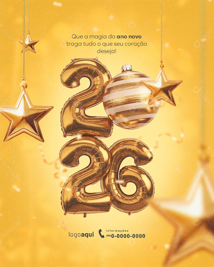 Feliz Ano Novo 2026 01 de Janeiro Social Media PSD Editável