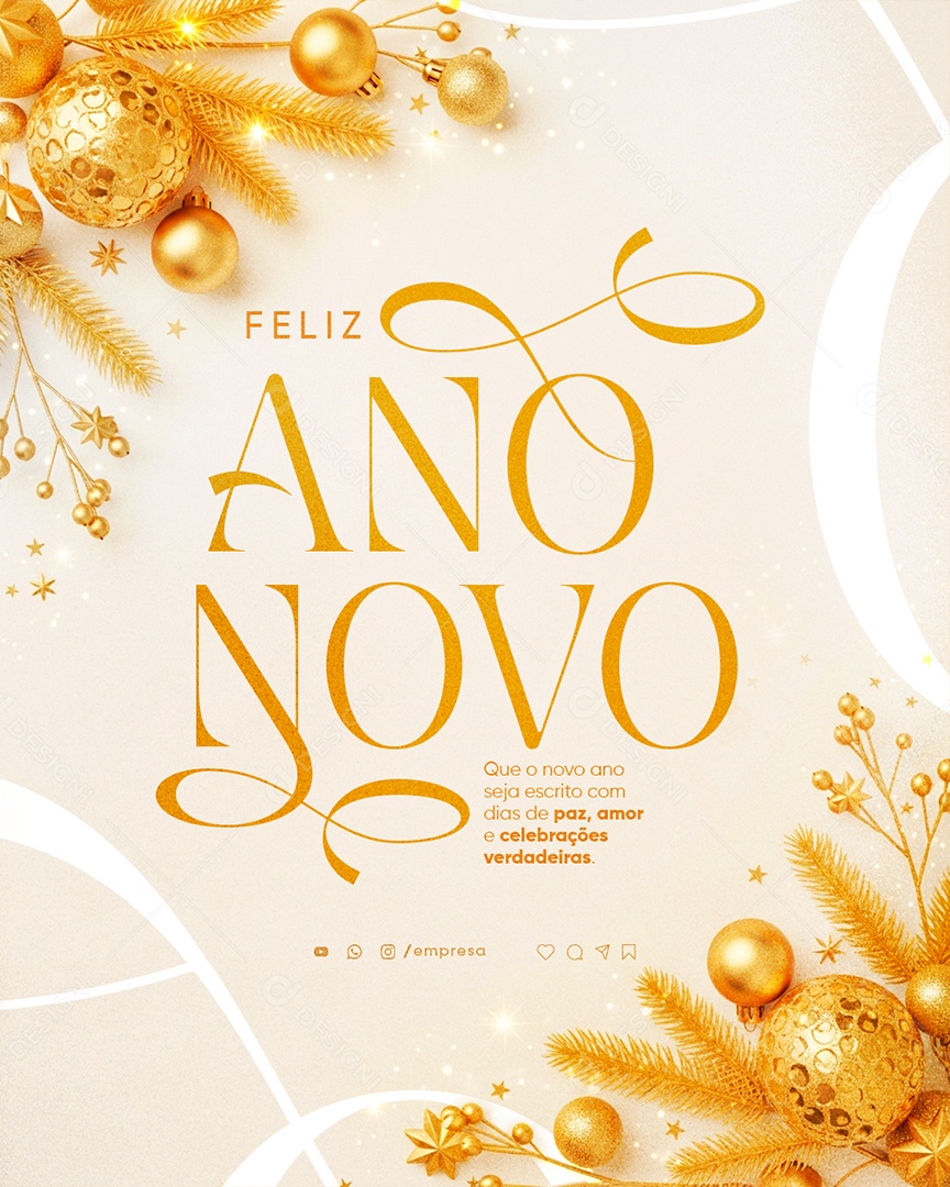 Feliz Ano Novo 2026 01 de Janeiro Social Media PSD Editável