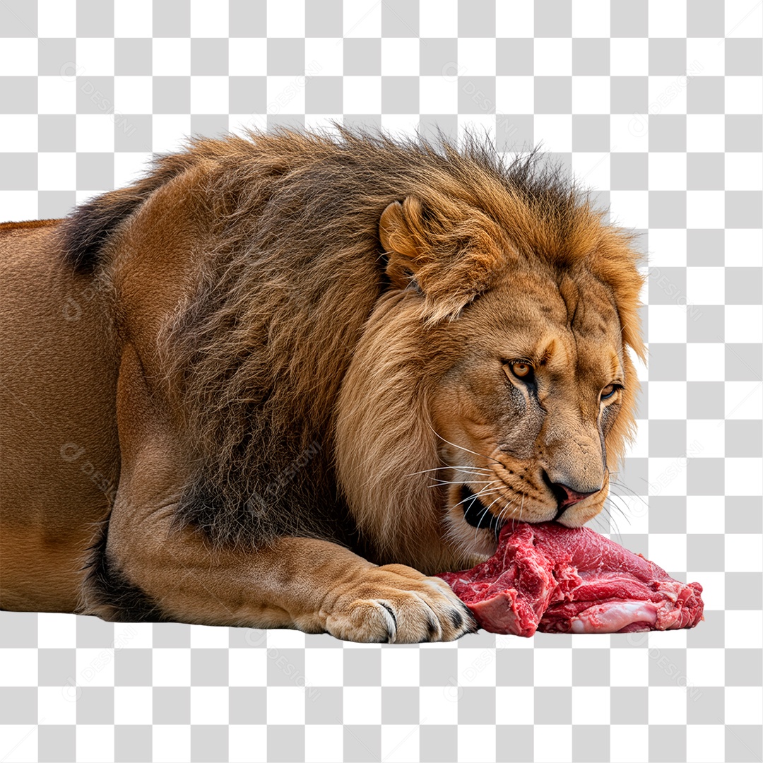 Leão Comendo PNG Transparente