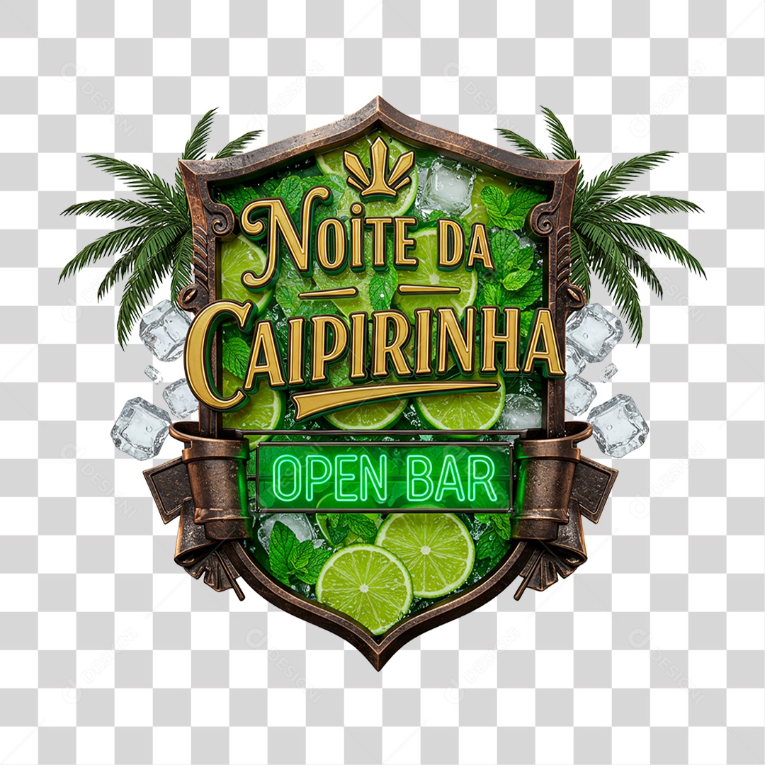 Selo 3D Noite da Caipirinha Open Bar PNG Transparente