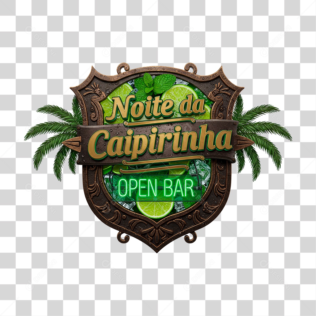 Selo 3D Noite da Caipirinha Open Bar PNG Transparente