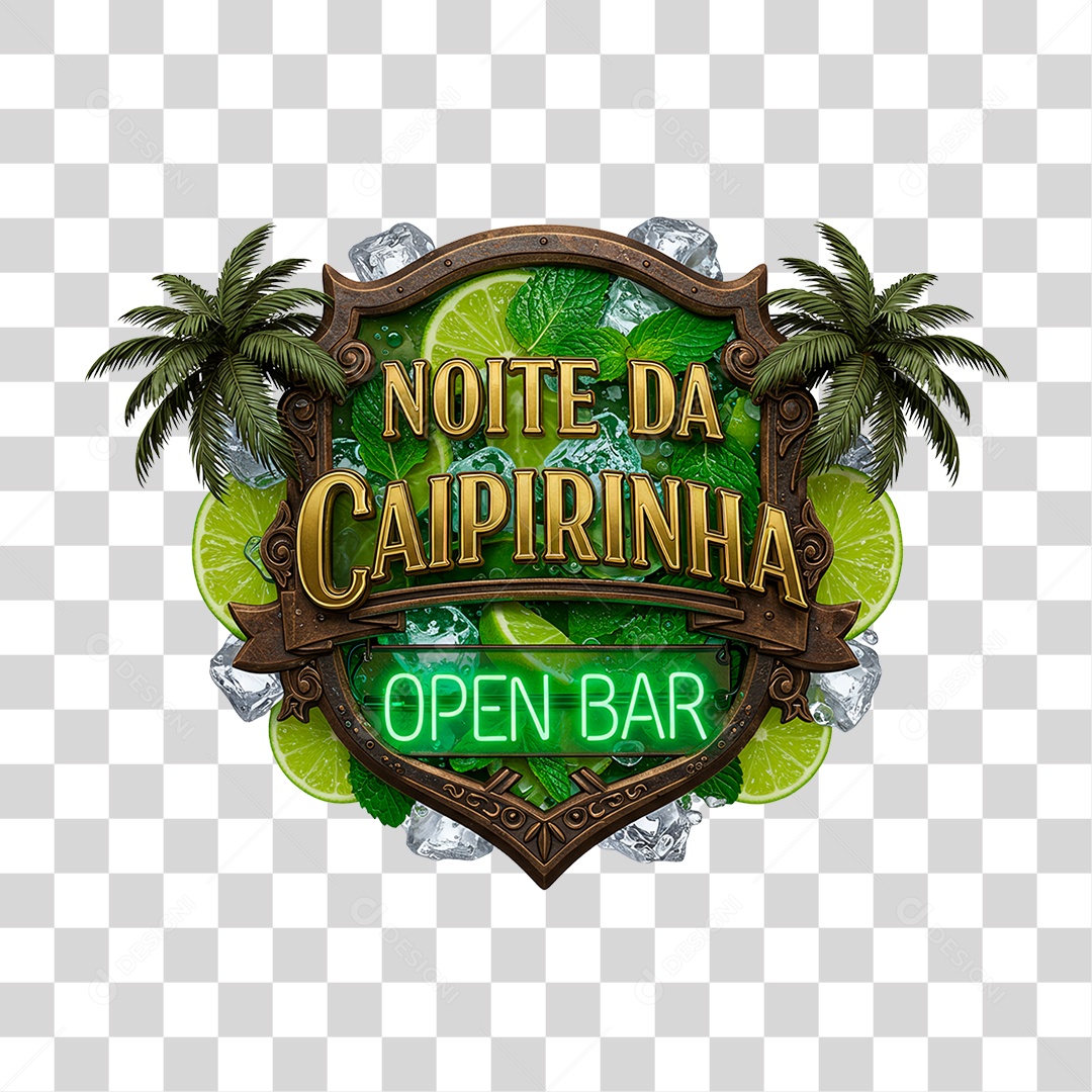 Selo 3D Noite da Caipirinha Open Bar PNG Transparente