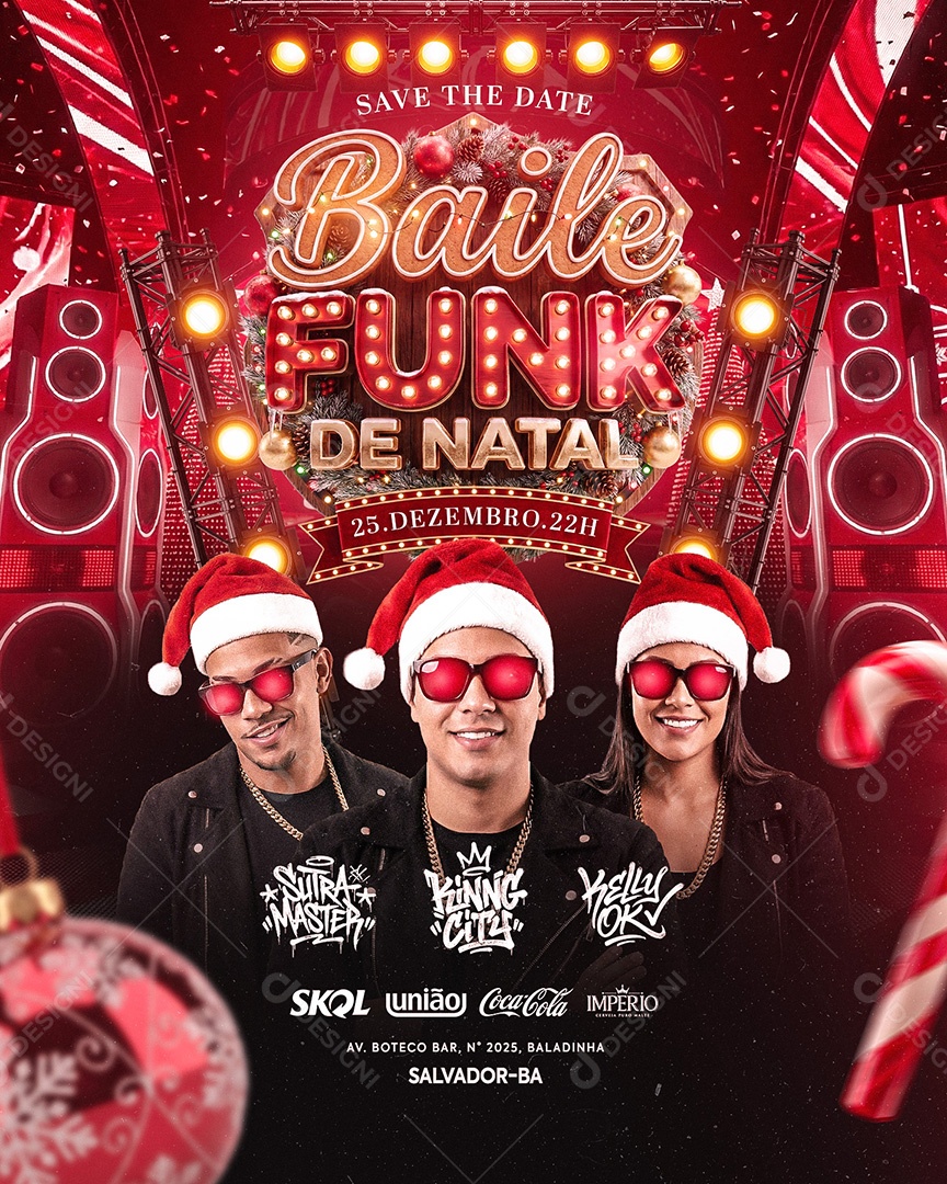 Flyer Baile Funk de Natal Social Media Feed SPD Editável
