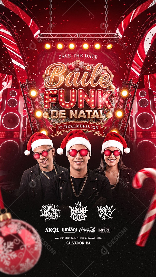 Flyer Baile Funk de Natal Social Media Story PSD Editável