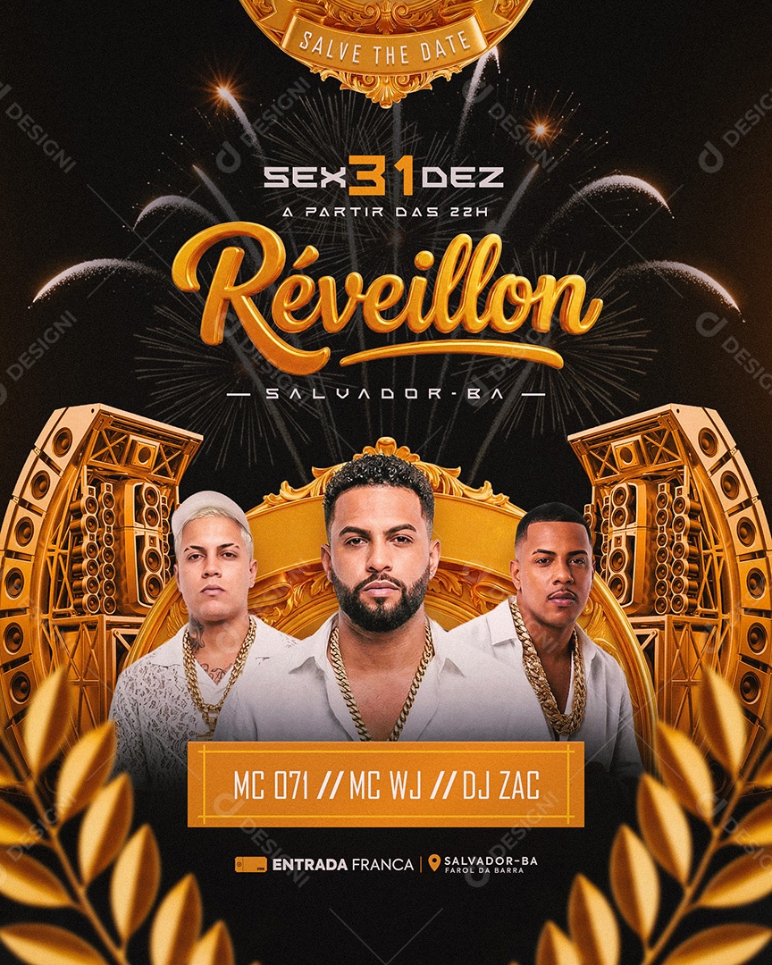 Flyer Réveillon Salvador-BA Social Media Feed PSD Editável