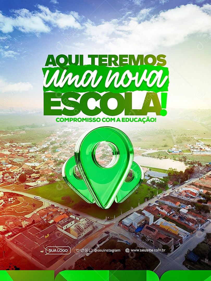 Aqui Teremos Uma Nova Escola Prefeitura Social Media PSD Editável