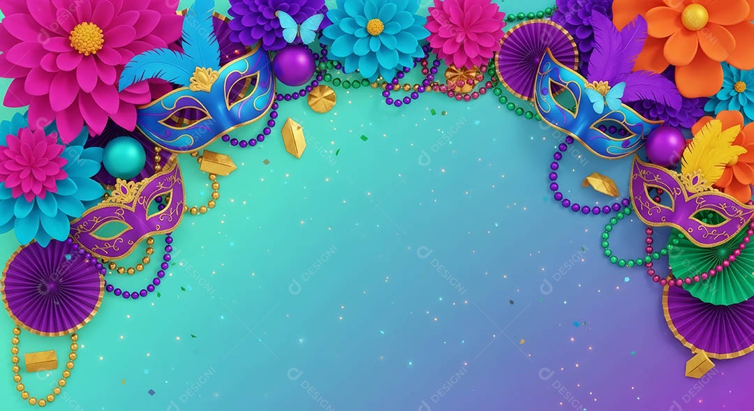 Confete de máscara de carnaval fundo de imagem de papel de parede hiper-realista de alta qualidade.