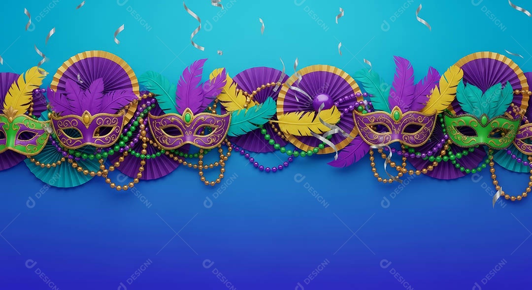 Confete de máscara de carnaval fundo de imagem de papel de parede hiper-realista de alta qualidade.