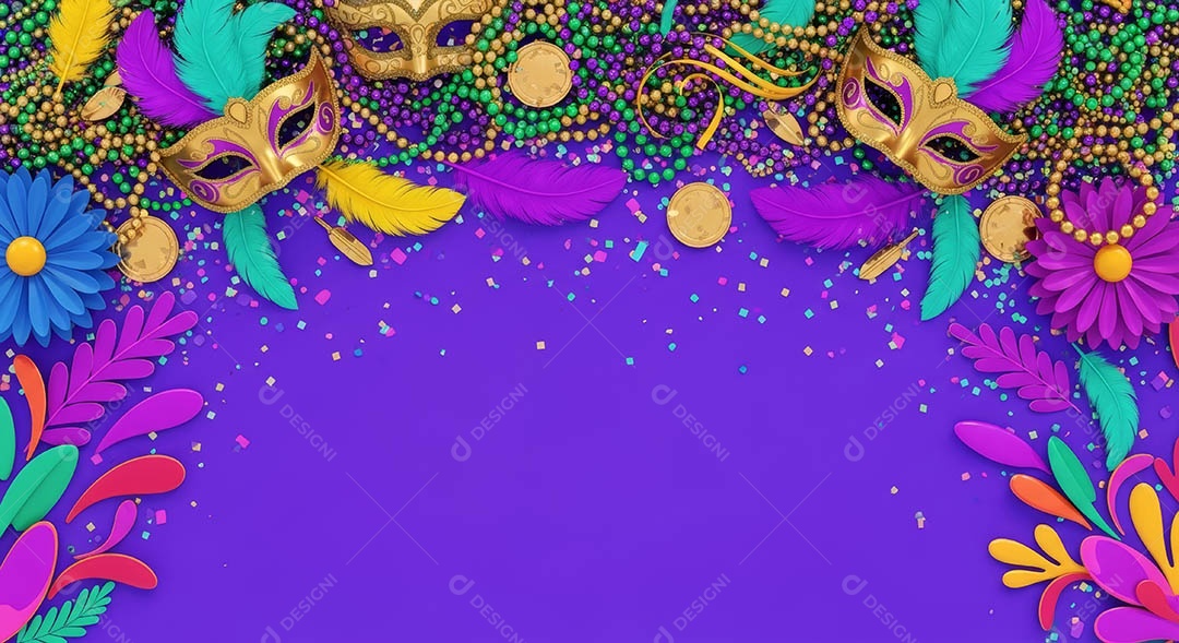 Confete de máscara de carnaval fundo de imagem de papel de parede hiper-realista de alta qualidade.