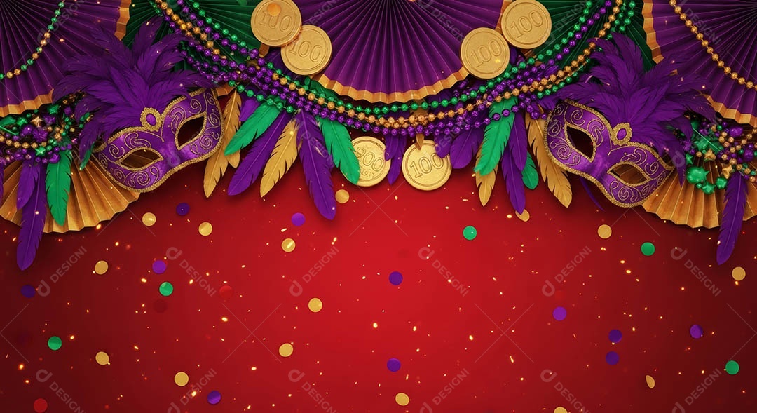 Confete de máscara de carnaval fundo de imagem de papel de parede hiper-realista de alta qualidade.