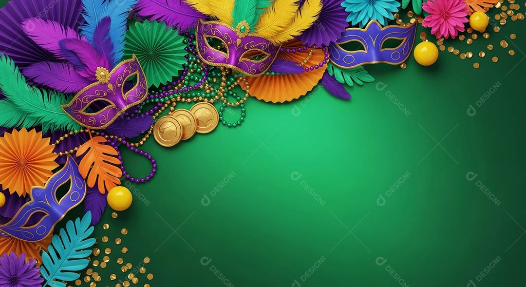 Confete de máscara de carnaval fundo de imagem de papel de parede hiper-realista de alta qualidade.