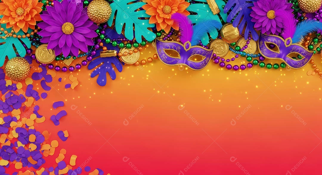 Confete de máscara de carnaval fundo de imagem de papel de parede hiper-realista de alta qualidade.