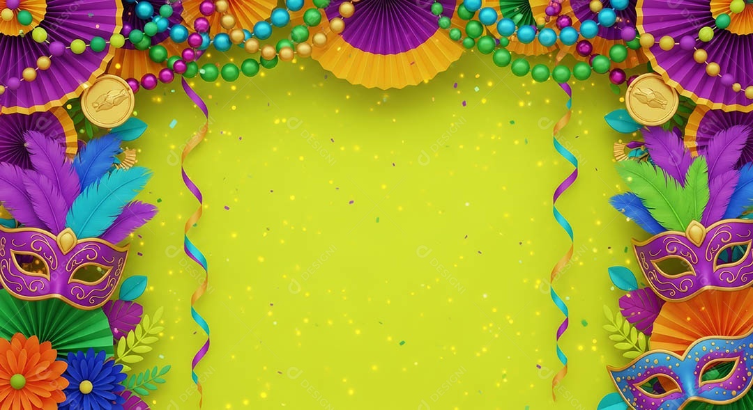 Confete de máscara de carnaval fundo de imagem de papel de parede hiper-realista de alta qualidade.