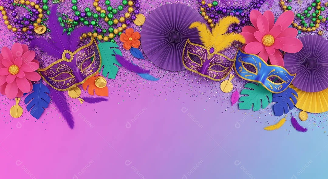 Confete de máscara de carnaval fundo de imagem de papel de parede hiper-realista de alta qualidade.