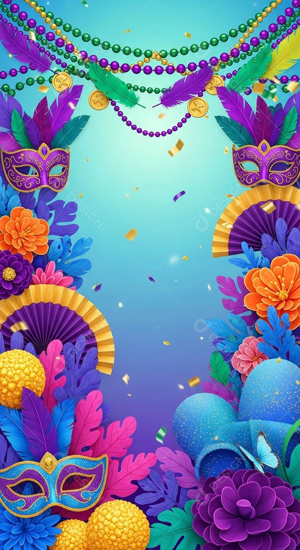 Confete de máscara de carnaval fundo de imagem de papel de parede hiper-realista de alta qualidade.