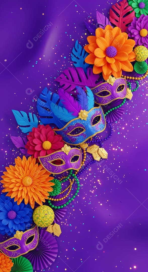 Confete de máscara de carnaval fundo de imagem de papel de parede hiper-realista de alta qualidade.