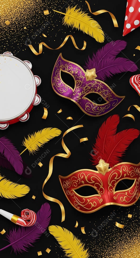 Confete de máscara de carnaval fundo de imagem de papel de parede hiper-realista de alta qualidade.