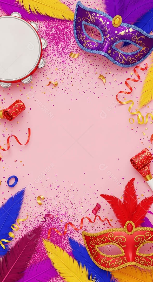 Confete de máscara de carnaval fundo de imagem de papel de parede hiper-realista de alta qualidade.