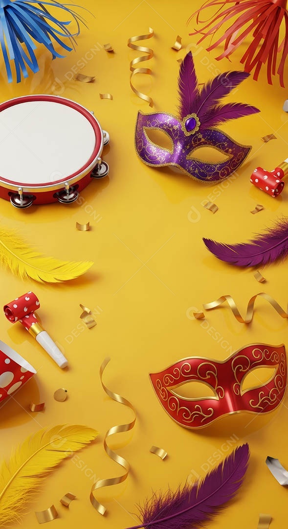 Confete de máscara de carnaval fundo de imagem de papel de parede hiper-realista de alta qualidade.