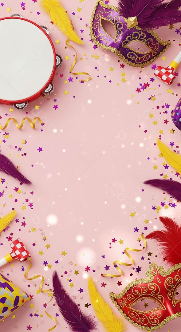 Confete de máscara de carnaval fundo de imagem de papel de parede hiper-realista de alta qualidade.