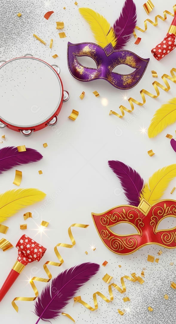 Confete de máscara de carnaval fundo de imagem de papel de parede hiper-realista de alta qualidade.