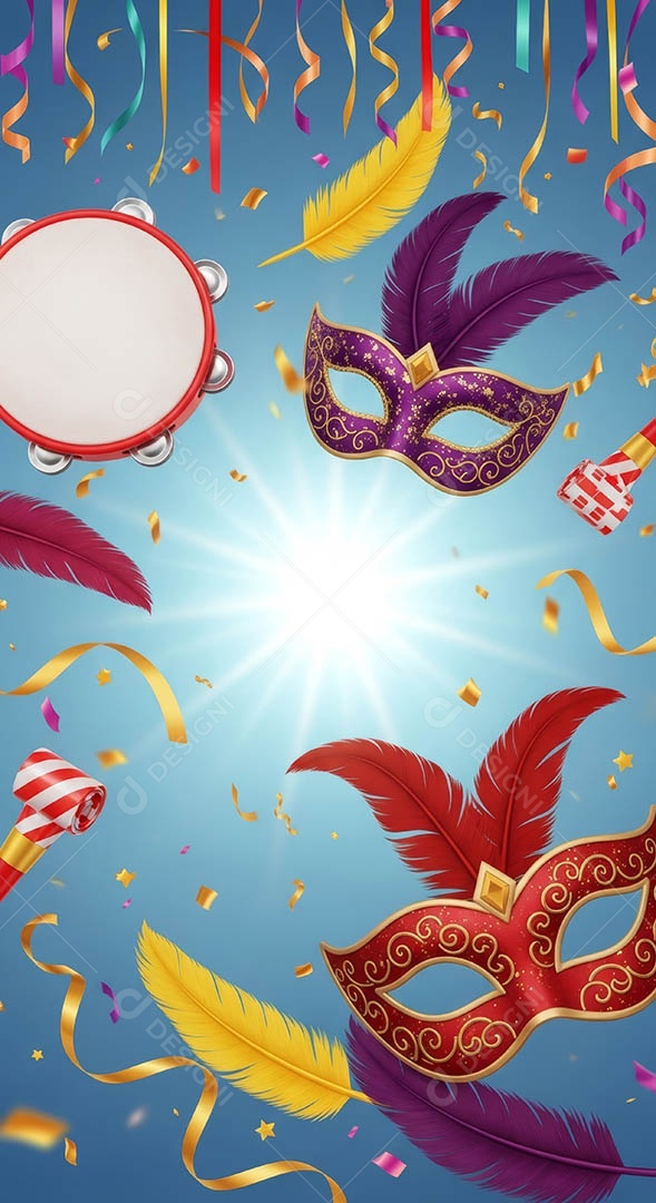 Confete de máscara de carnaval fundo de imagem de papel de parede hiper-realista de alta qualidade.