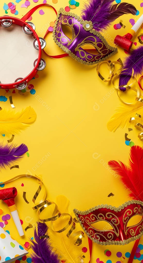 Confete de máscara de carnaval fundo de imagem de papel de parede hiper-realista de alta qualidade.