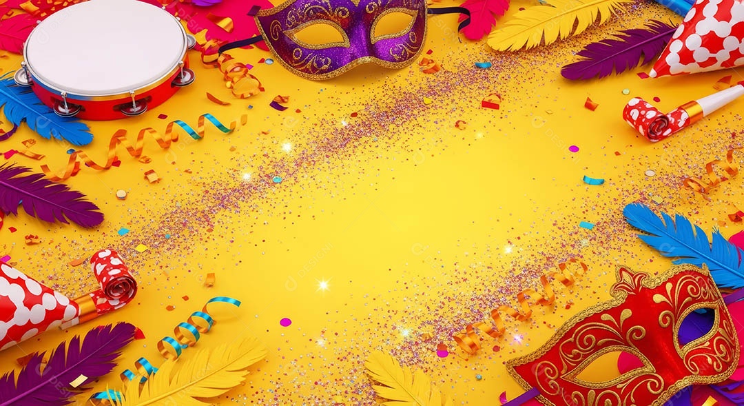 Confete de máscara de carnaval fundo de imagem de papel de parede hiper-realista de alta qualidade.