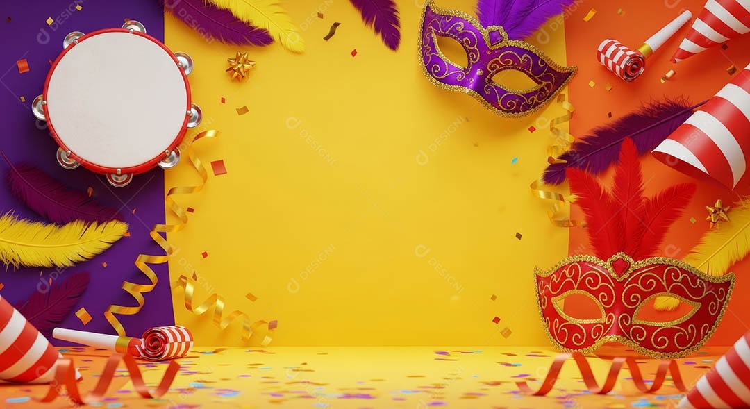 Confete de máscara de carnaval fundo de imagem de papel de parede hiper-realista de alta qualidade.