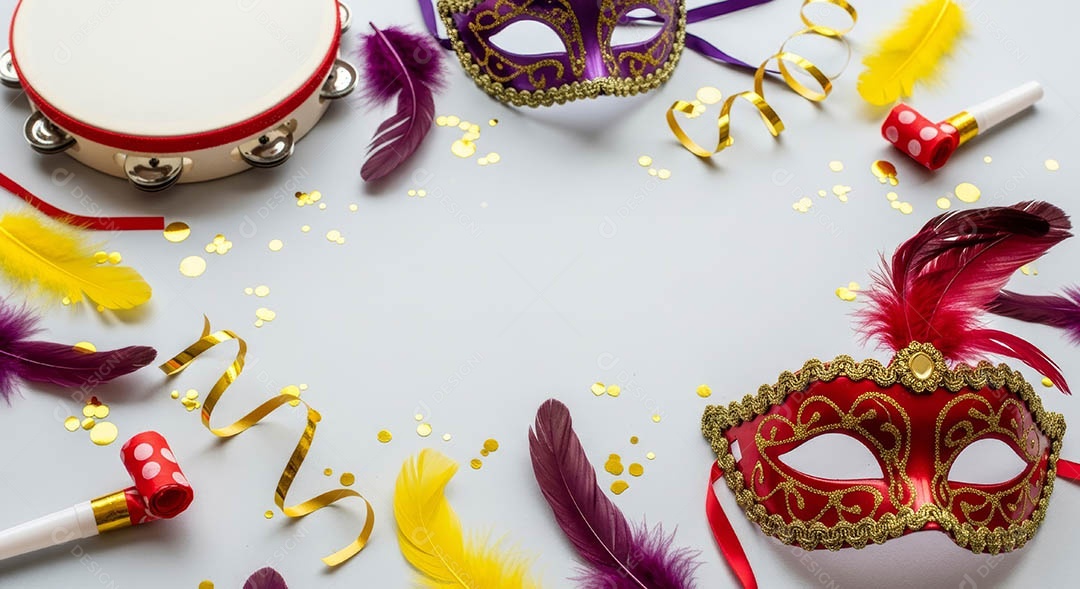 Confete de máscara de carnaval fundo de imagem de papel de parede hiper-realista de alta qualidade.