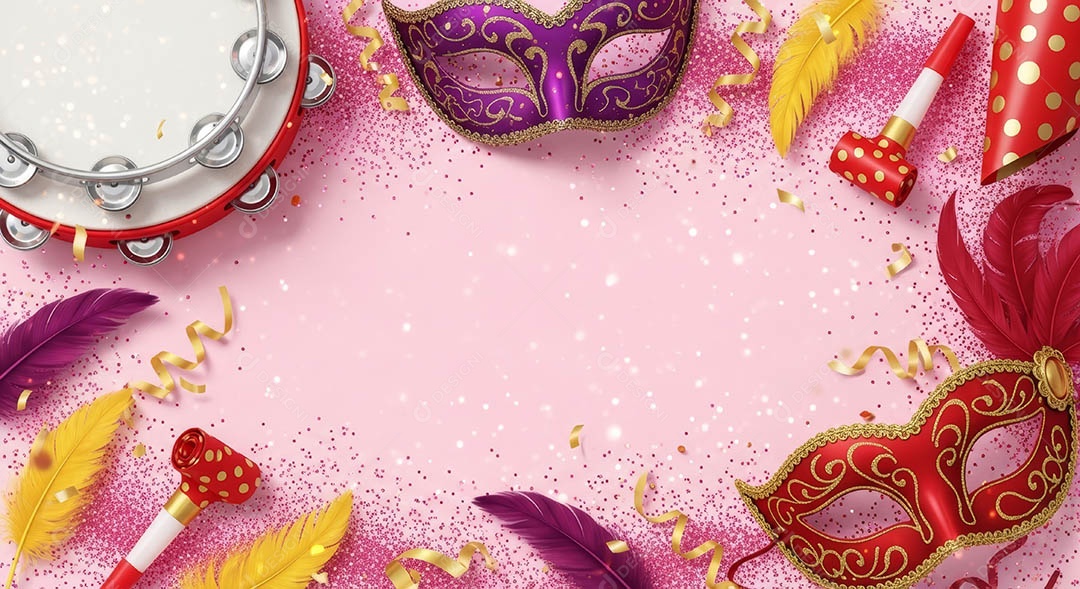 Confete de máscara de carnaval fundo de imagem de papel de parede hiper-realista de alta qualidade.